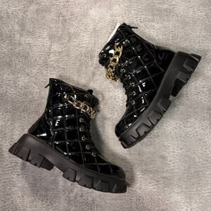 Black Patent Combat Boots NIB